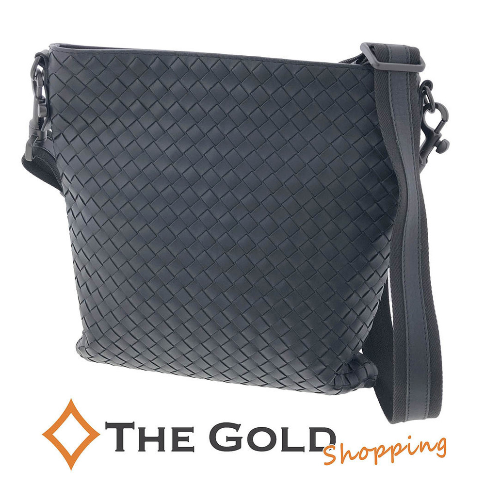 Bottega Veneta Flat Shoulder Bag Intrecciato Calf Leather Dark Gray